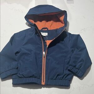 Kids' Hooded Rain Jacket in Navy with Orange Lining